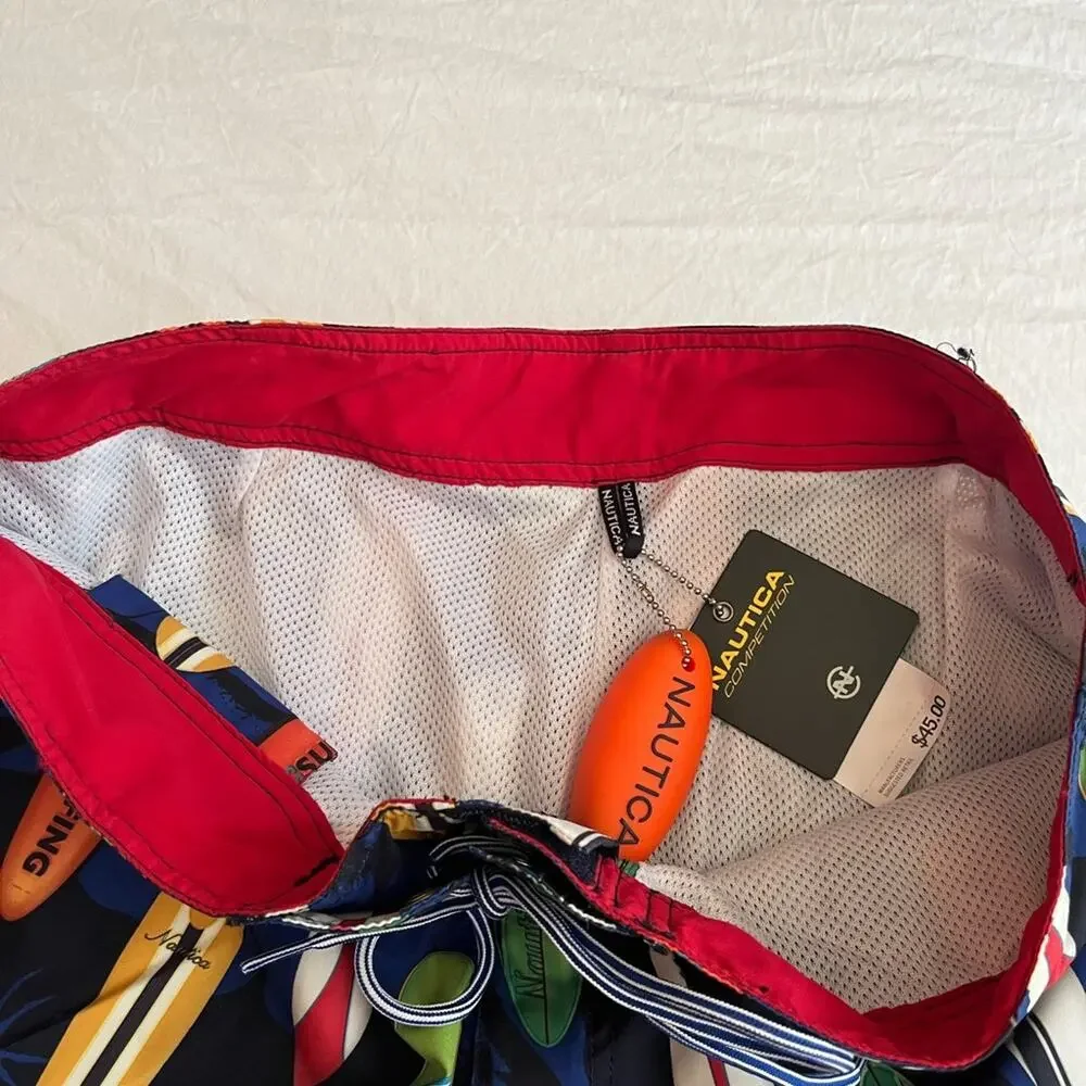 NWT Nautica Mens Swim Trunks Surf Board Print Shorts Size 34 Medium